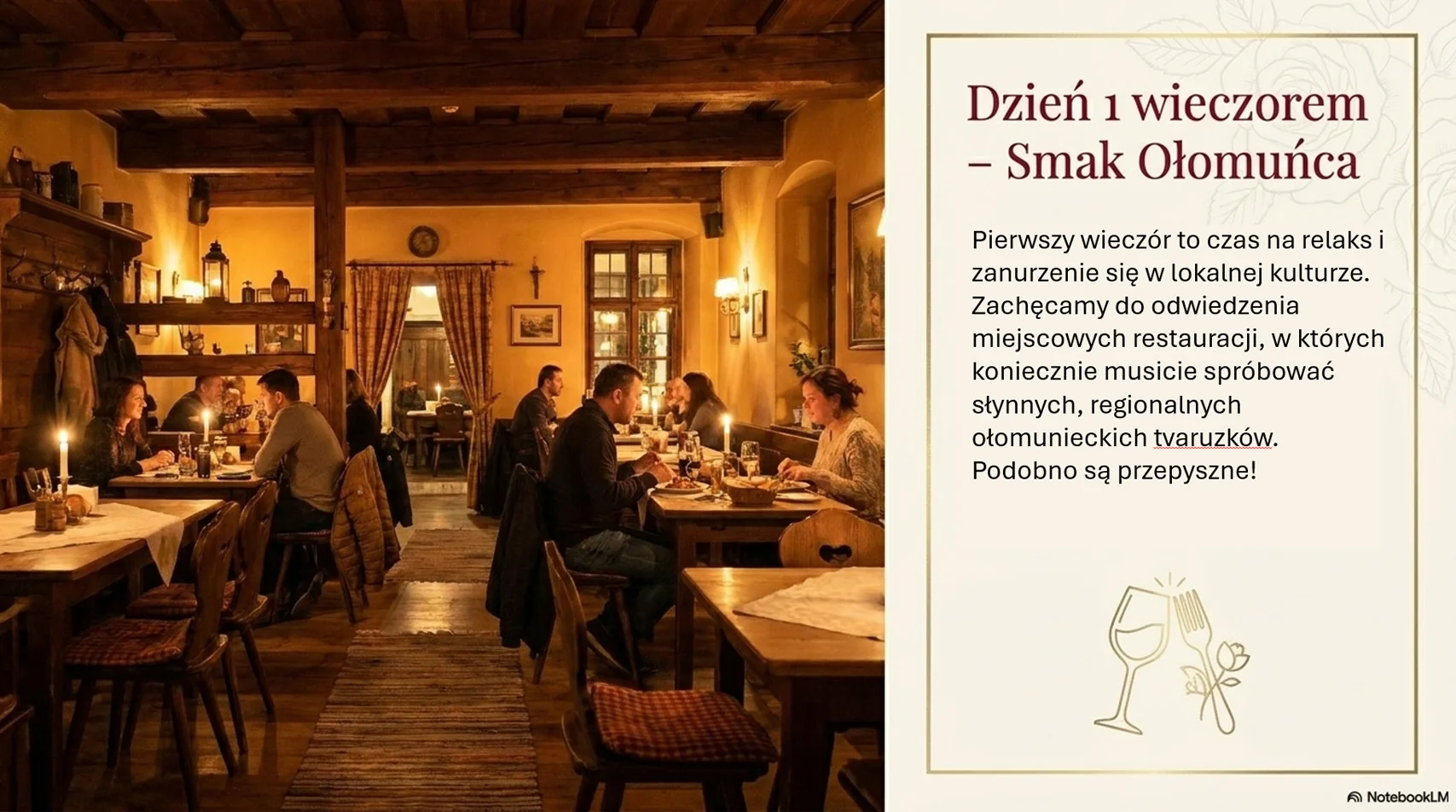 Slajd 8 — Dzień 1 wieczorem: Smak Ołomuńca